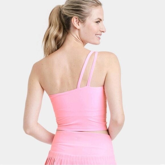 Women's Light Support Asymmetrical Cropped Sports Bra - All In Motion Pink - Picture 2 of 2